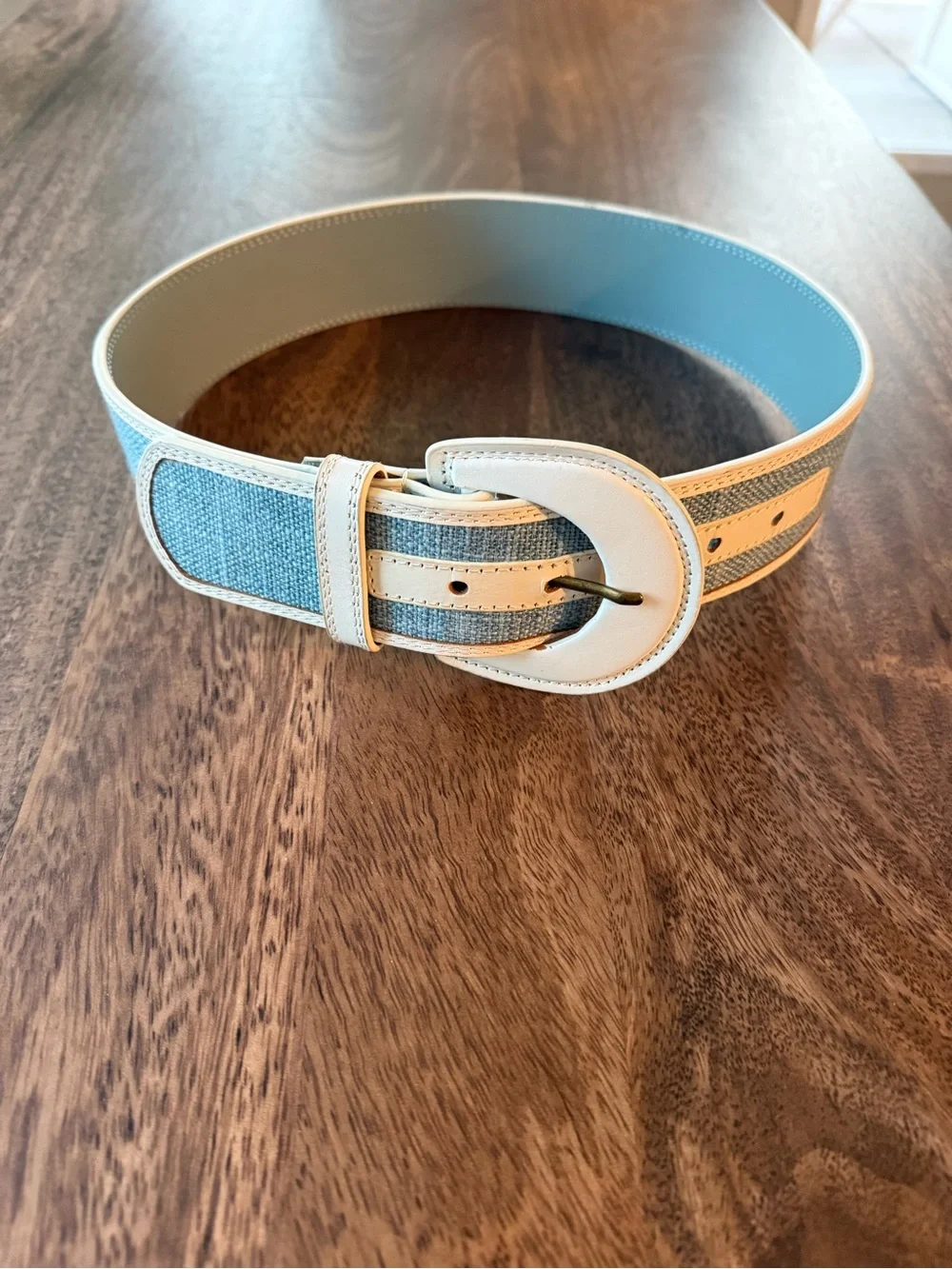 Anthropologie Blue & White Color-block Leather Belt